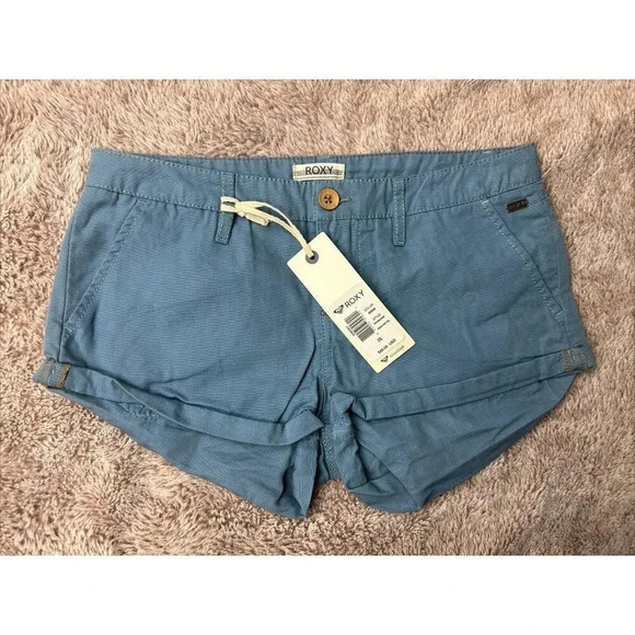 Roxy Shorts Womens Cheeky Chino Hot Pants Mid Rise Cuffed Blue - Picture 2 of 16